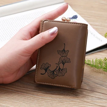 

Wallet Women 2020 Lady Short Women Wallets Ginkgo Leaf Mini Money Purses Small Fold PU Leather Female Coin Purse Card Holder