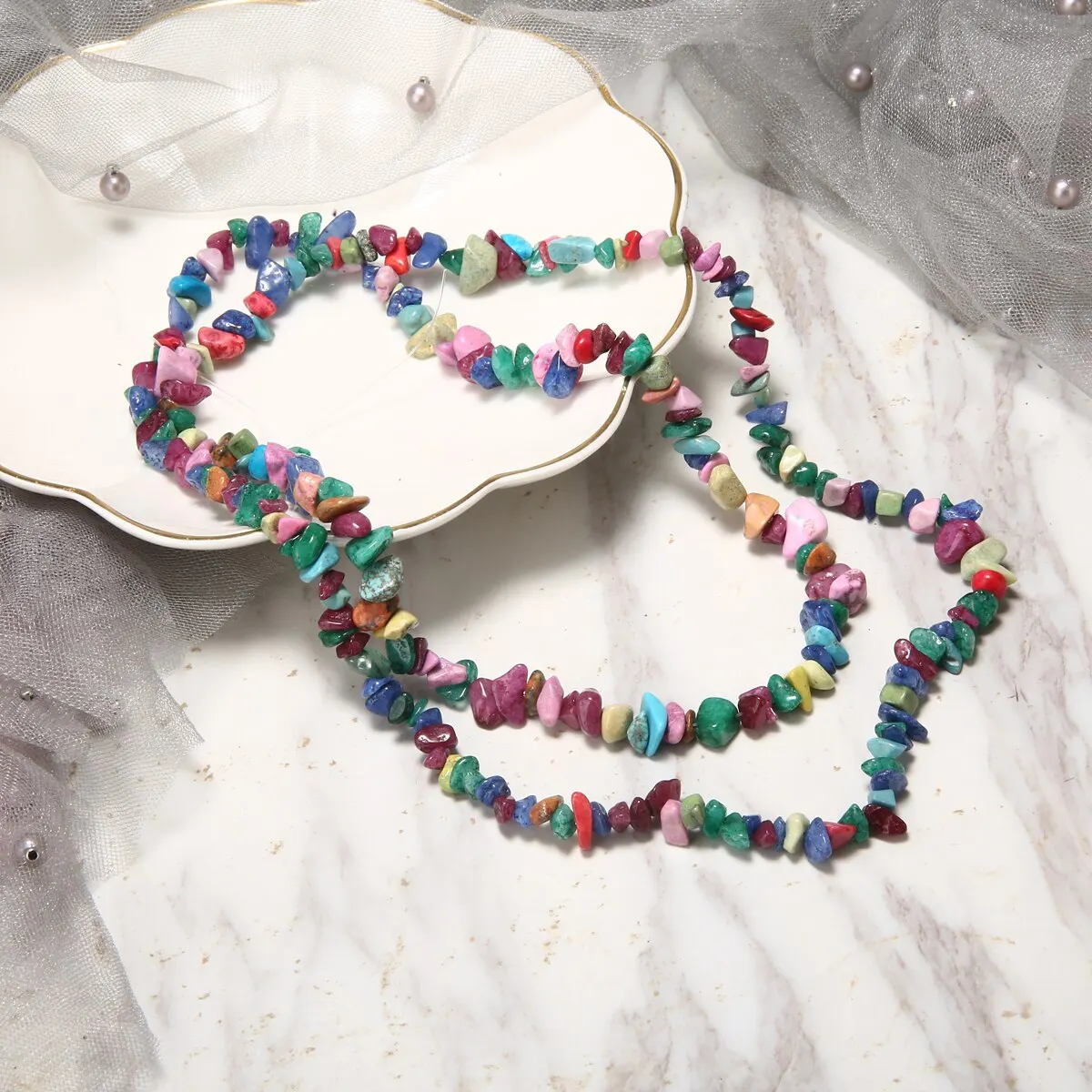 Gemstone Gravel Bead DIY Jewellery Bracelet Necklace 84cm Long Colorful Irregular Tumbled Stones For DIY Jewelry Ornaments