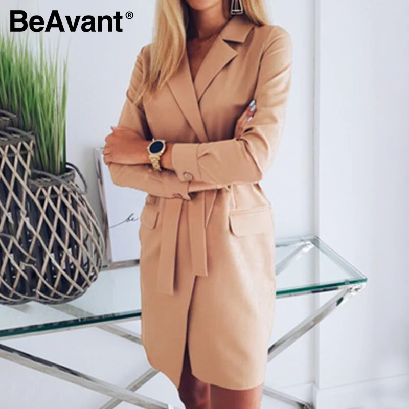 BeAvant, женское офисное платье с отворотом, Блейзер, высокая талия, пояс, карманы, сексуальное платье, элегантное женское, весна-лето, Длинный блейзер, пальто