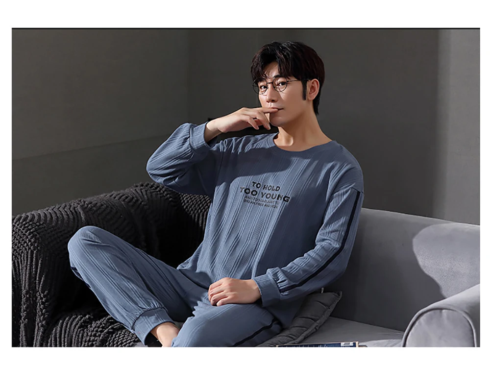 Autumn Winter Male Long Sleeve Pajama Sets Casual Striped Lounge Set Comfortable Soft Sleepwear Pijama Plus Size Pajamas for Men men's pajama sets