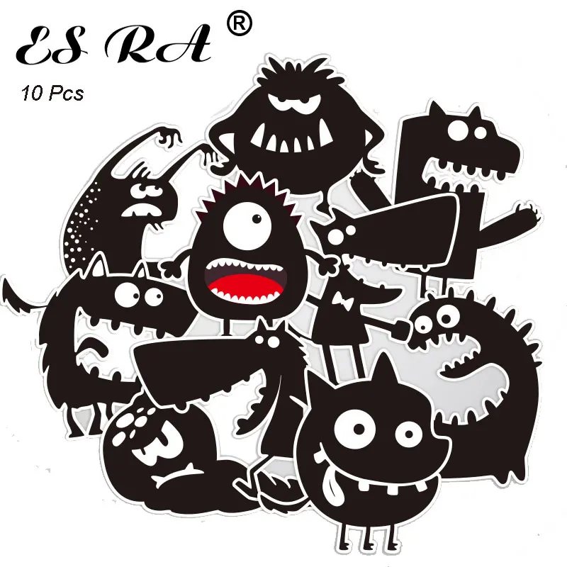 

10 Pcs/Set (lot) Cartoon Waterproof PVC Stickers Sets Little Black Monster Sticker laptop Pitcher Bottle Luggage Diary Stick