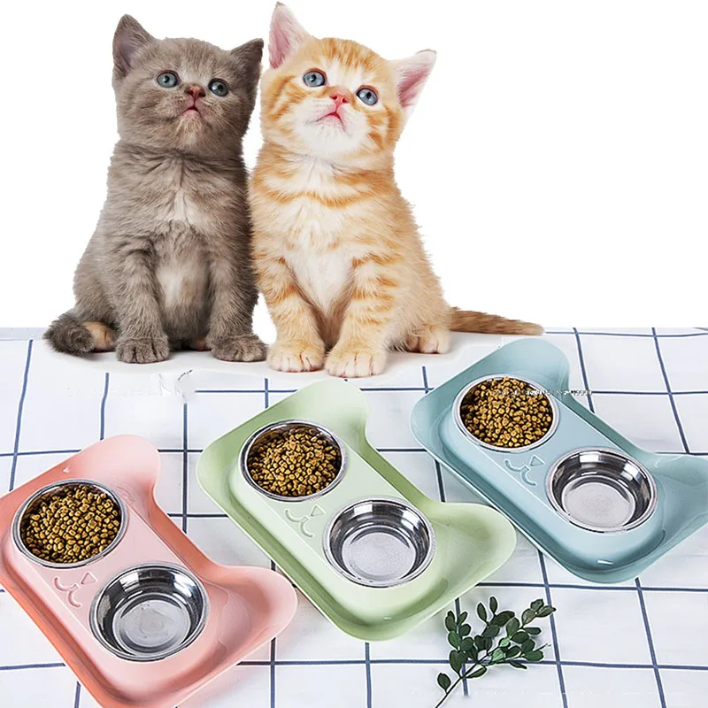 

Pet Dog Double Bowl Food Water Feeder Stainless Steel Small Dogs Cats Drinking Dish Feeder for Pet Supplies Feeding Bowls