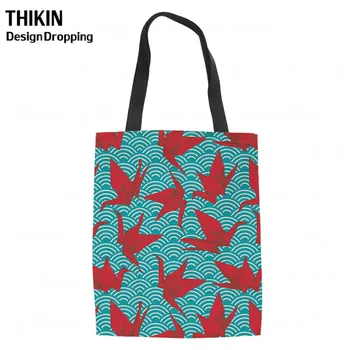 

THIKIN Cute Cartoon Origami Animal Print Girls Linen Tote Bags Women Canvas Shoulder Hangbags Casual Shopping Bag Bolso Shopper