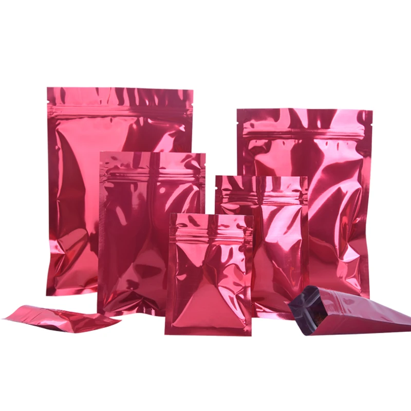 

100pcs Red Glossy Self Seal Zip Lock Aluminum Foil Bag Dried Dates Wolfberry Black Tea Smellproof Storage Zipper Pouches