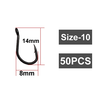 50PCS-Size 10 50 шт. матовый черный рыболовный крючок с тефлоновым покрытием из высокоуглеродистой стали колючий крючок для ловли карпа рыболовный крючок смешанные размеры 2 4 6 8 10 - Цвет: 50PCS-Size 10