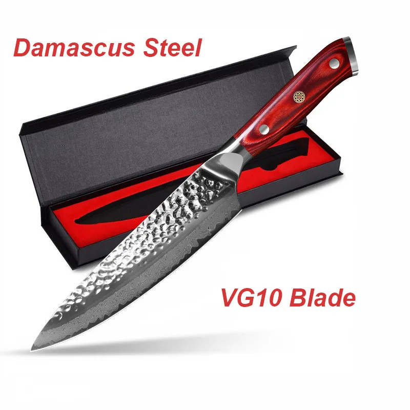 

Chef Knife Damascus Steel Japanese Vg10 8" Professional Meat Cleaver Vegetable Cutting Slicing Kitchen Knives Hammered Forged