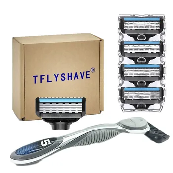 

TFLYSHAVE Men Shaver Razor Stainless Steel Shaving Razor Blade for Man 5 Layer Blade Replaceable Blade (1 Handle, 8pc X5 Blade)