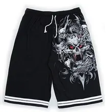TASTIEN New Brand Luminous Mens Shorts Summer Wolf Skull Print Cotton Shorts Fluorescent Personalized Noctilucent Boys Shorts