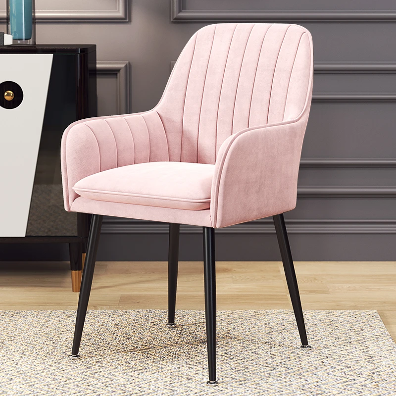 Скандинавские INS металлические фланелевые стул для макияжа обеденные стулья для столовой ресторанной мебели кухни спальни гостиной кафе стул - Цвет: Black foot Pink