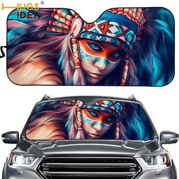 

Car Sunshade American Native Tribal Girl Prints Auto Sun Visor Sheet Windshield Window Retractable Summer Front Rear