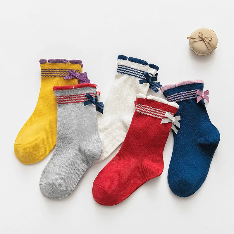 5 пар носков для маленьких мальчиков и девочек г., осенне-зимние хлопковые носки для детей, однотонные детские носки в полоску с милыми цветами и буквами - Цвет: D
