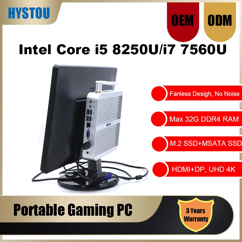 Персональный компьютер Intel Core i5 8250U 7260 Windows 10pro HDMI VGA безвентиляторный мини ПК 4K HTPC i7