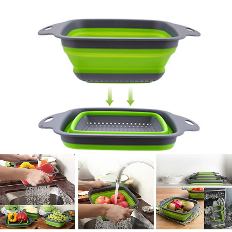 

Foldable Silicone Colander Fruit Vegetable Washing Basket Strainer Strainer Collapsible Drainer With Handle Kitchen Tools