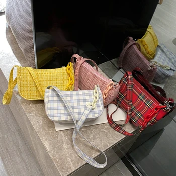 

Vintage Crocodile Plaid n Small Shoulder Bags For Women 2020 Casual Handbag Canvas Underarm Bags Female Handbags Bolsa Feminina