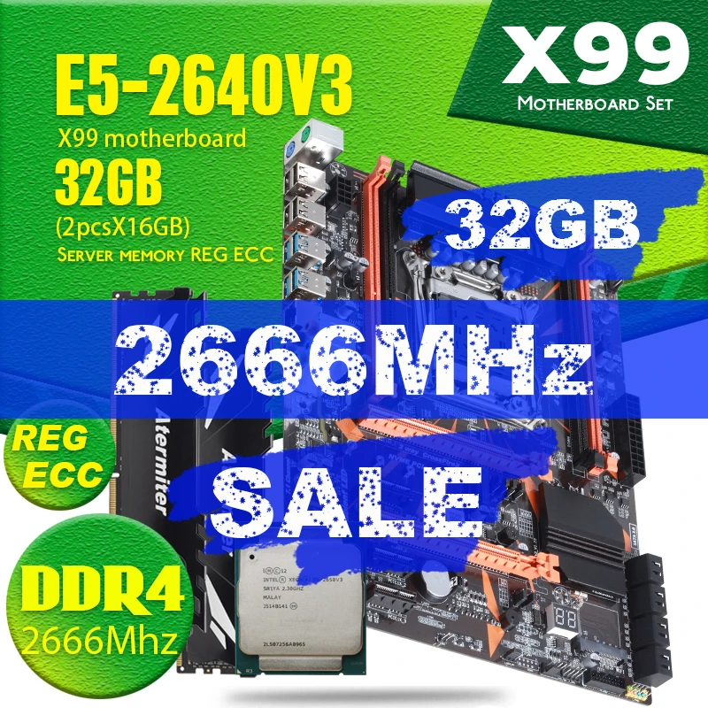 Atermiter X99 D4 DDR4 набор материнских плат с Ксеон E5 2640 V3 LGA2011 3 Процессор 2 шт. X 16 ГБ = 32 Гб