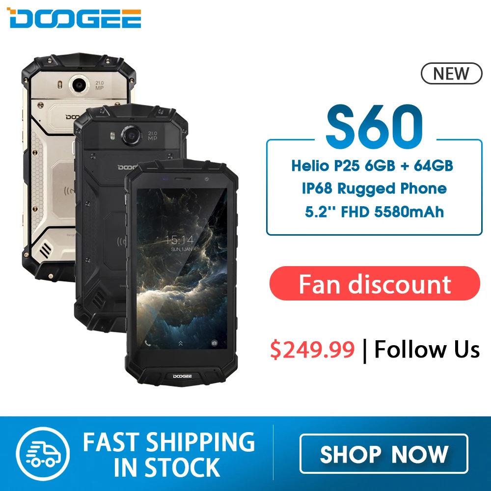 DOOGEE S60 смартфон с 5 дюймовым дисплеем восьмиядерным процессором Helio P25 ОЗУ 6 ГБ ПЗУ