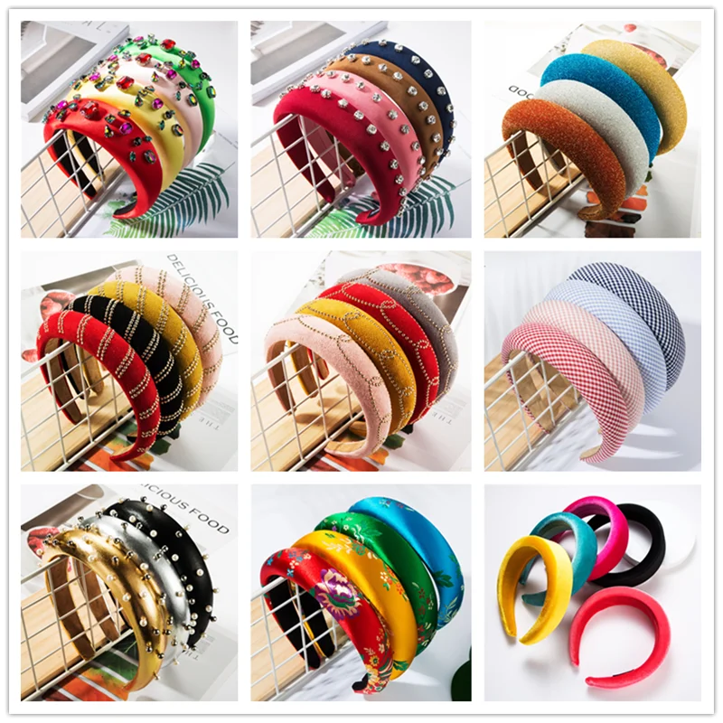 

2020 New Fashion Headbands for Women Stripe Satin Solid Color Sponge Non-slip Thicken Headband Hair Accessories