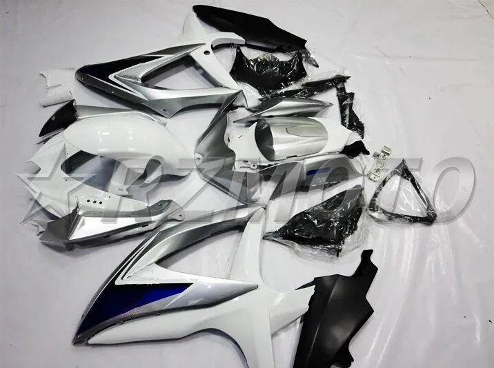 Литье под давлением) ABS обтекатель наборы подходят для Suzuki GSXR-600 GSXR-750 K8 2008 2009 2010 Обтекатели набор белый серебристый
