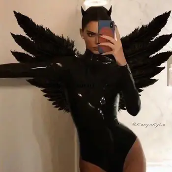 

Long Sleeve Fashion New Zip Bodysuit Nightclub Queen Sexy PU Bodysuit Bodycon Gown XL Bodysuit Women Singer nightclub costumes
