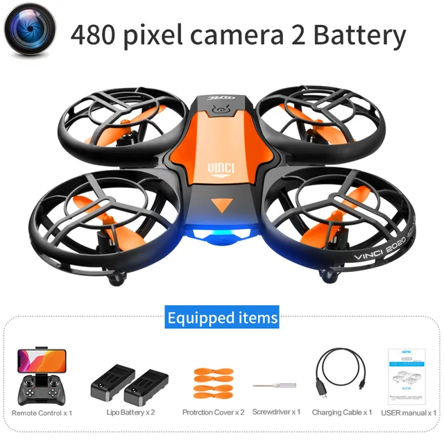 2021 NEW Quadcopter V8 drone 4k profesional 1080P 480P HD Camera WiFi Fpv Air Pressure Altitude Hold Black RC Drone Toy 480P Yellow 2B