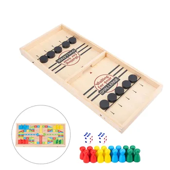

Slingshot Table 2 In 1 Party Game Fast Action Wooden Portable Bouncing Chess Double Sided Desktop Battle Shooting Ice Hockey