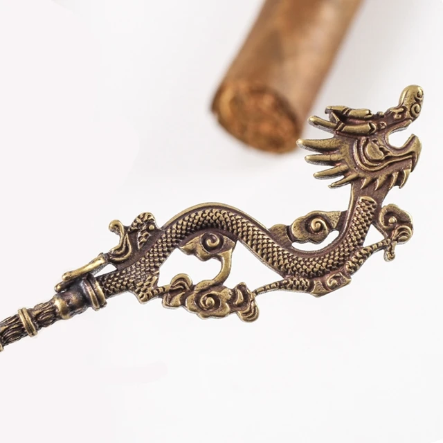 Retro Metal Dragon Carving Shape Cigar Draw Tool Vintage Portable Dredge Drilled Engraving Ventilation Needle Enhancer Knife Smo - Image 5