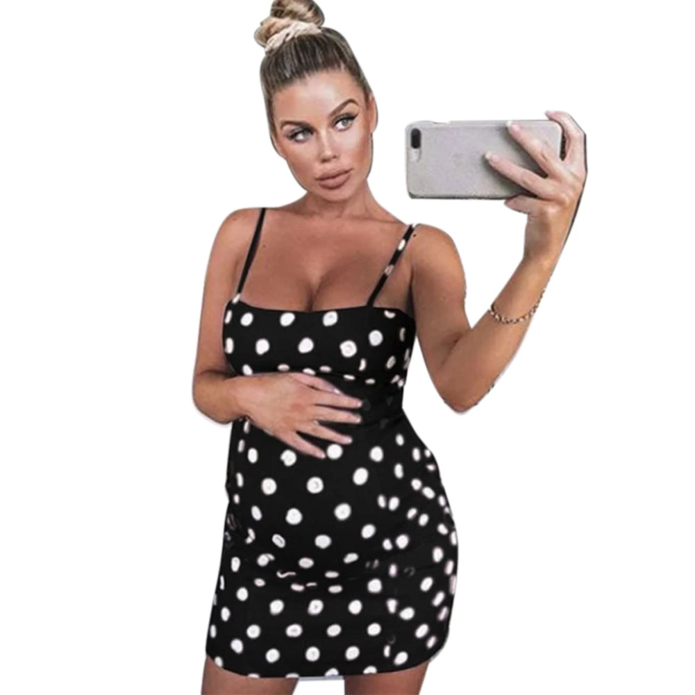 

Maternity Dress Casual Daily Mini Short Spaghetti Strap Summer Holiday Slim Fit Dot Printed Off Shoulder Sexy Fashion Polyester
