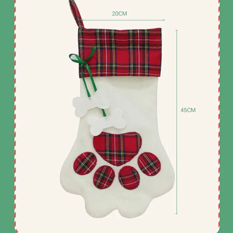 Christmas Stocking Socks Gift Bags Holder Personalize Pet Dog Cat Paw Xmas Tree Hanging Pendant New Year Decorations For Home