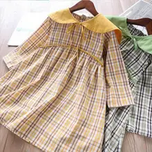 Новинка года; весеннее платье для девочек; хлопковые платья в клетку с длинными рукавами для малышей; модное милое детское платье; ; детская одежда; 5 шт./лот