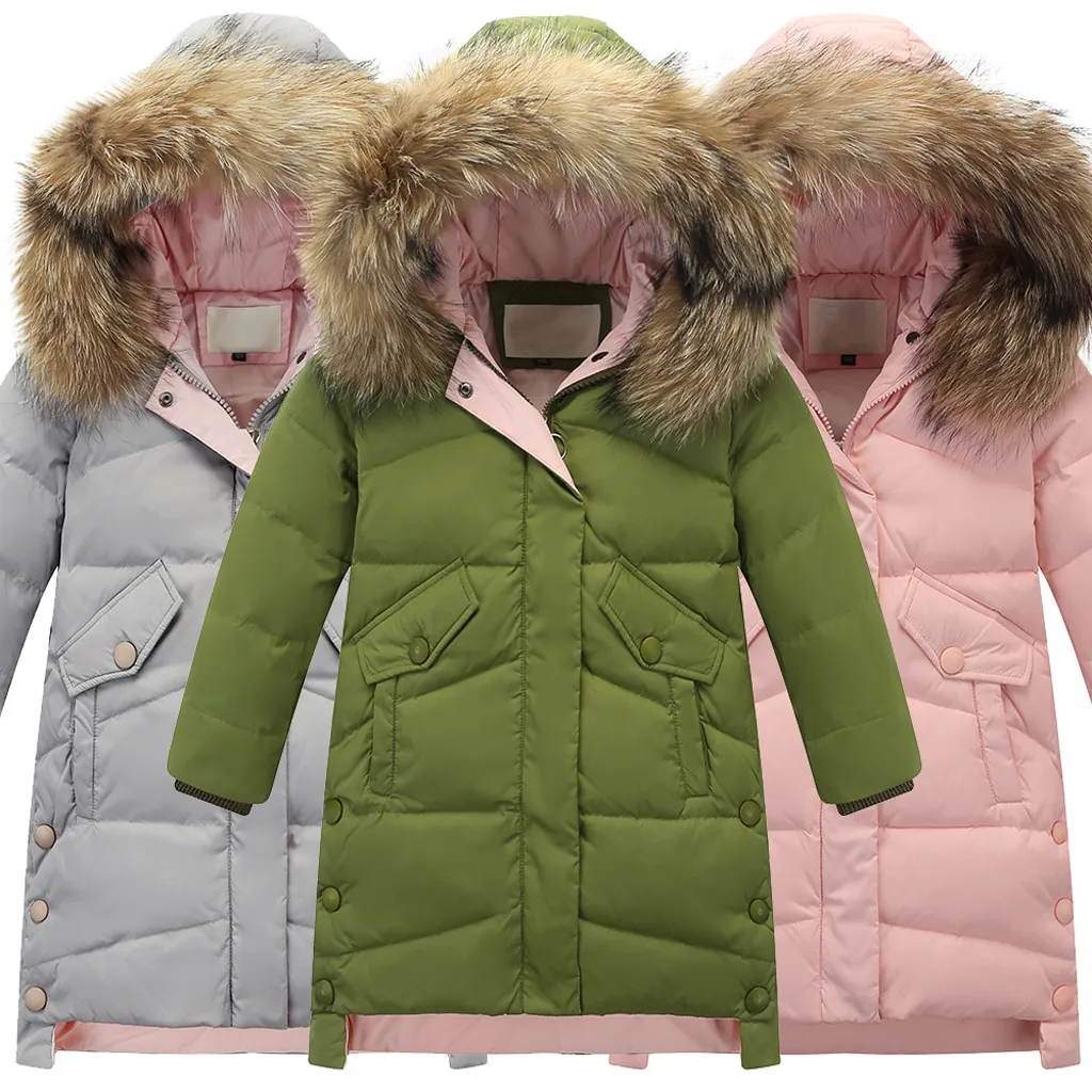 Kids Girls Winter Faux Fur Hooded Parka Down Coat Puffer Jacket Padded Overcoat Children's Down Jacket Warm Clothes Hotsale NEW