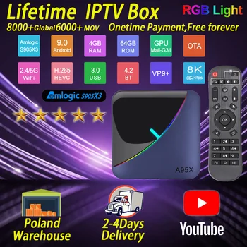 

Top Android 9.0 IPTV BOX Amlogic S905X3 A95X F3 Youtube Netflix Wifi 4GB RAM TV Box Play Store IPTV Box Life Time IPTV 8000+TV