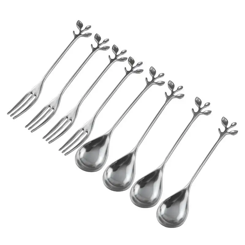 HHO-8Pcs/открыли филиал листья Форма кофейная/чайная ложка десерт салат вилки для фруктов, столовые приборы мороженое помешивая ложкой дома Кухня п