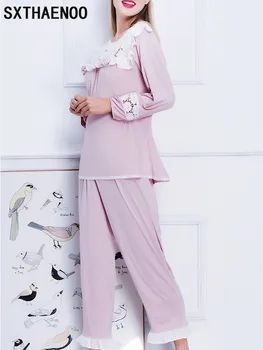 

Spring Sweet White Lace Cotton Women's Embroidery Pajamas Sets Soft Vintage Princess Sleepwear Suits Autumn Pyjamas Plus Size