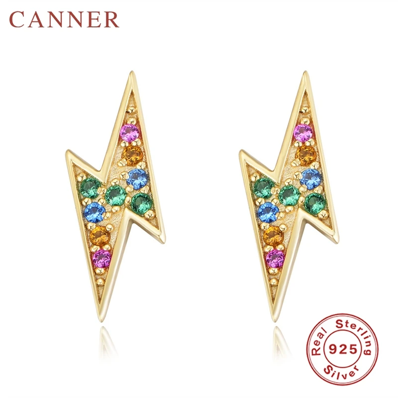 Корейская версия простых мини геометрических молний серьги-гвоздики для женщин 925 пробы серебряные радужные циркониевые серьги-гвоздики