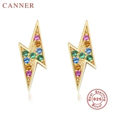 Корейская версия простых мини геометрических молний серьги-гвоздики для женщин 925 пробы серебряные радужные циркониевые серьги-гвоздики