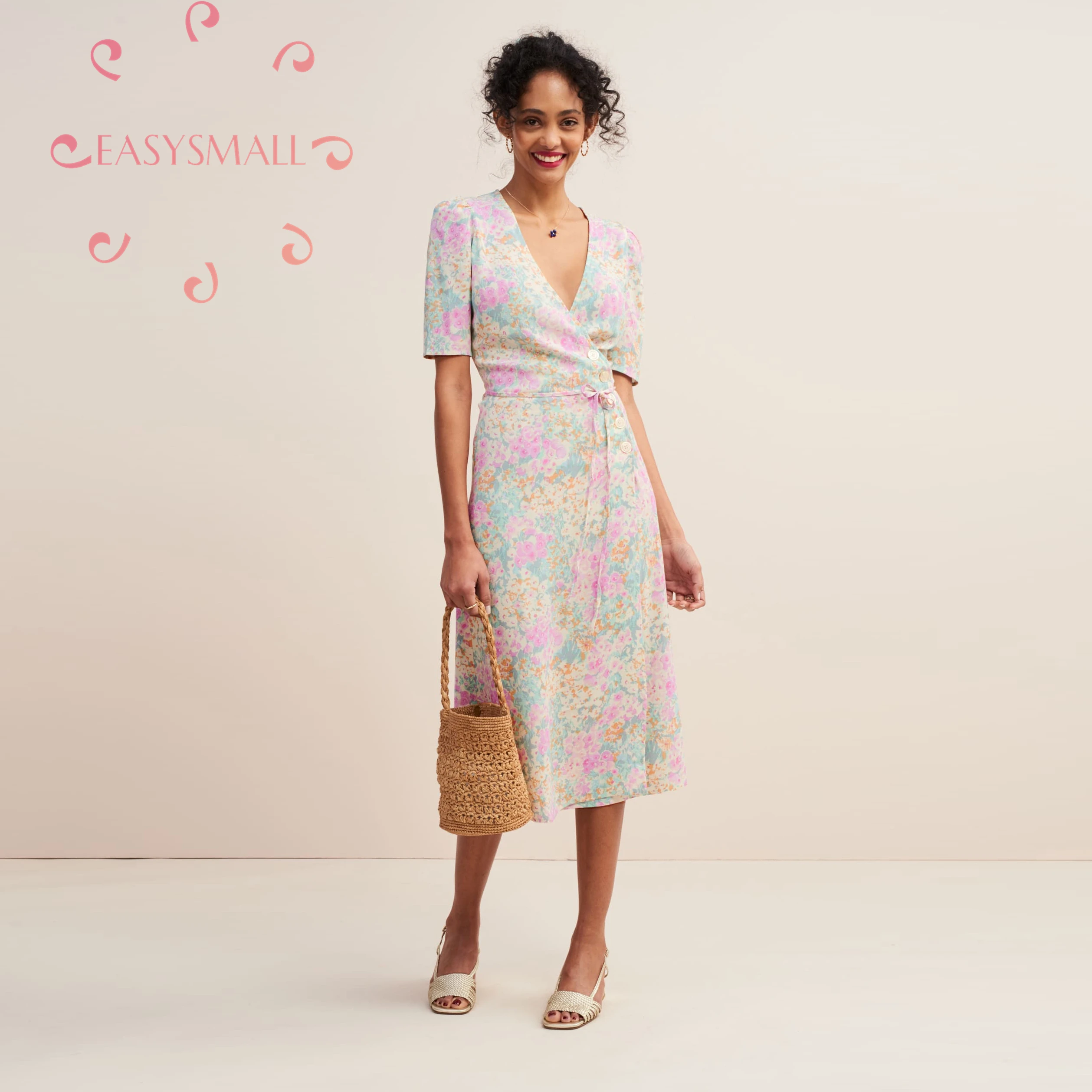 EASYSMALL, женское платье, модное, кантри стиль, свежее, высокое качество, Vestidos, вечерние, уличная одежда, высокая талия, короткий рукав, платья