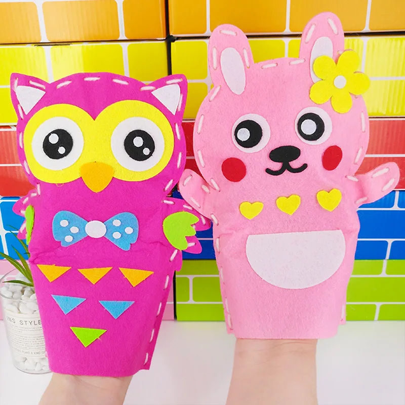 1pc Cute Animals DIY Sewing Kit Kids Felt Toys For Children Hand Puppet Theater Craft Fabric Story Telling Glove Educatioal Doll