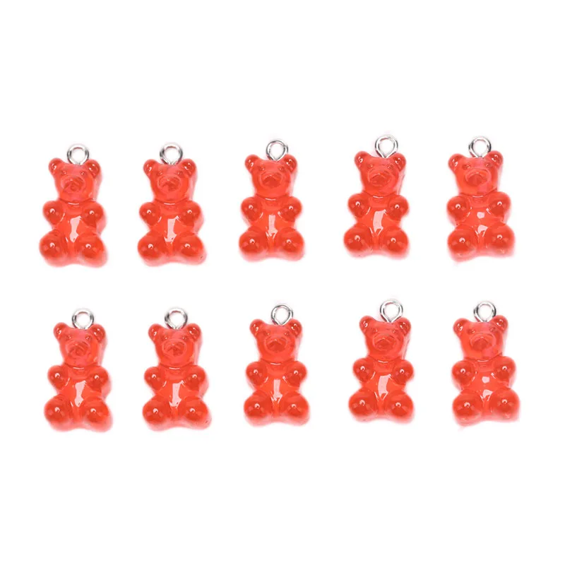 AS PIC 10pcs Cute Gummy Bear Charms Flat Back Resin Charms Necklace Pendant Earring Charms For DIY Decoration 1*1.7cm - Color: AS PIC