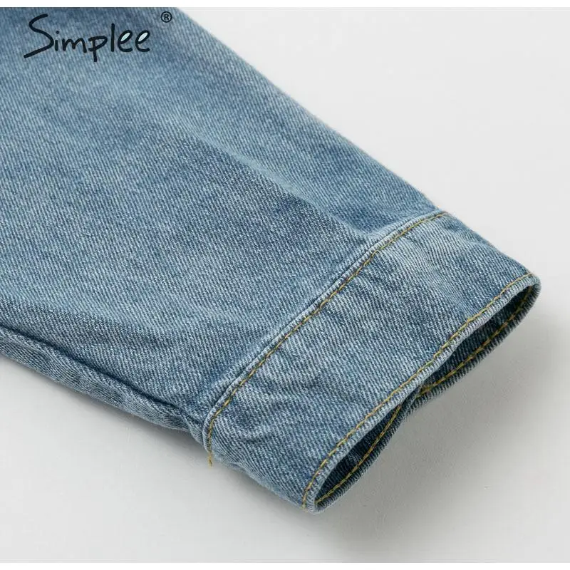 Simplee Fashion ripped denim jacket women Long sleeve buttons pocket female long jeans coat Streetwear plus size ladies jackets