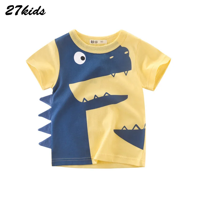 Детская летняя футболка с короткими рукавами и принтом акулы для мальчиков и девочек 2-9 лет, детские шорты, одежда с рукавами, хлопковый топ, 27 - Цвет: 9066 same picture