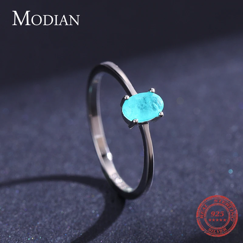 925 Sterling Silver Fashion Oval Finger Rings for Women Elegant Paraiba Tourmaline Engagement Wedding Statement Jewelry