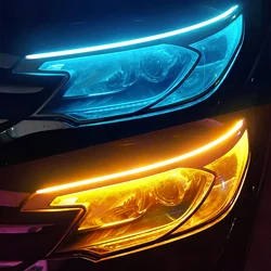 2 pces led drl carro luz de circulação diurna flexível tira à prova dwaterproof água faróis automóvel branco sinal volta amarelo luzes fluxo freio 12v