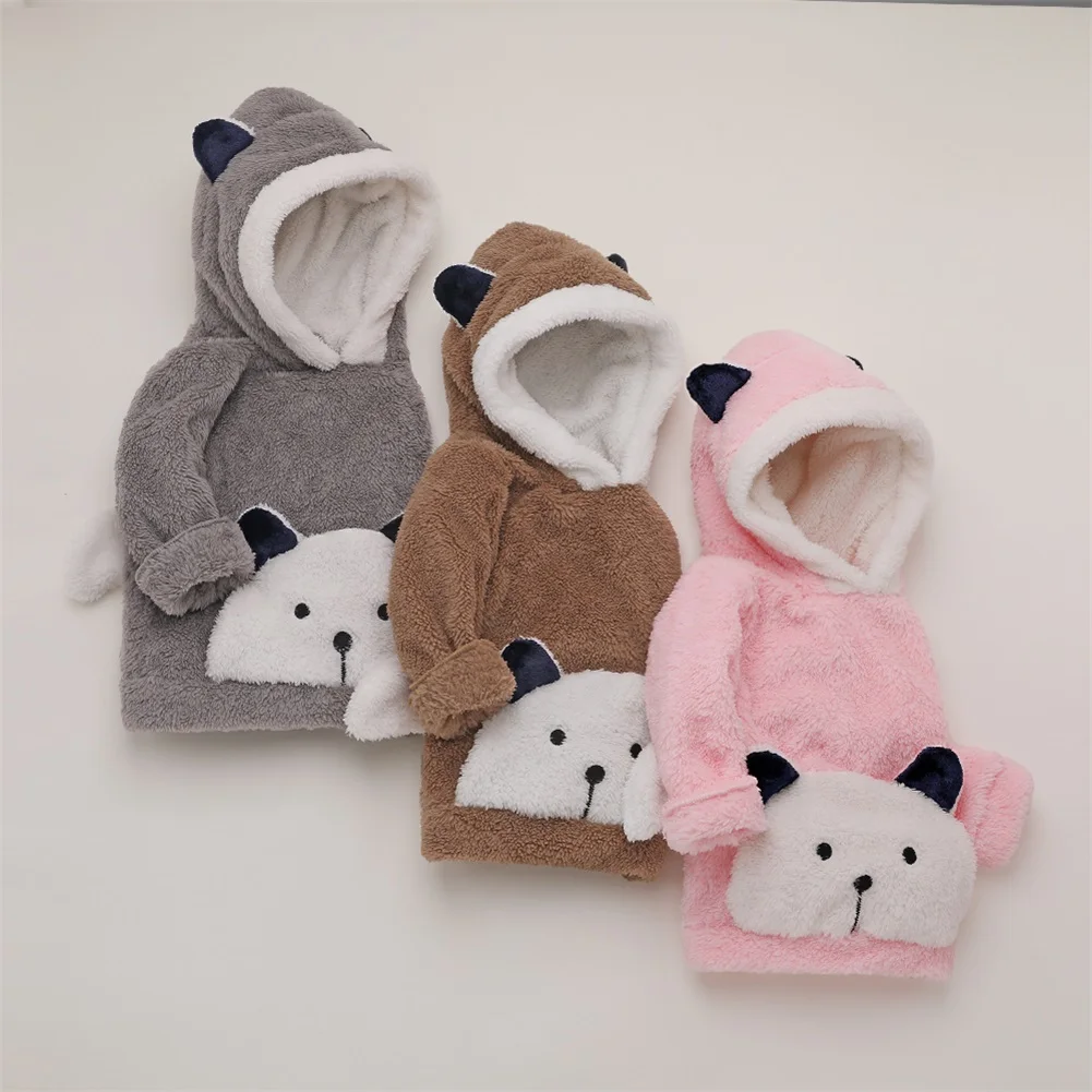 Pudcoco Polar Bear/плюшевый флисовый свитер с капюшоном для маленьких мальчиков и девочек с милым рисунком из мультфильма; меховые толстовки с капюшоном; одежда