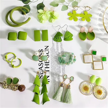 

Fresh Sweet Green Avocado Flower Geometric Tassel Bow Knot Cute Acrylic Dangle Drop Earrings Korean Fashion Jewelry-DDE