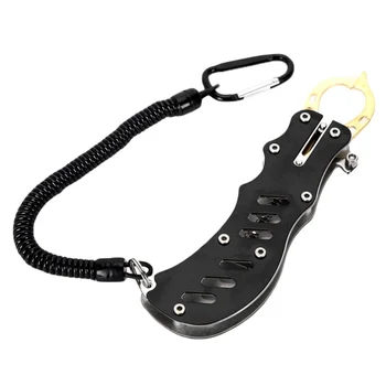 

Stainless Steel Fish Lip Gripper Grabber Fishing Grip Tackle Clip Curved Mouth Controler With Lanyard Fishing Tool*