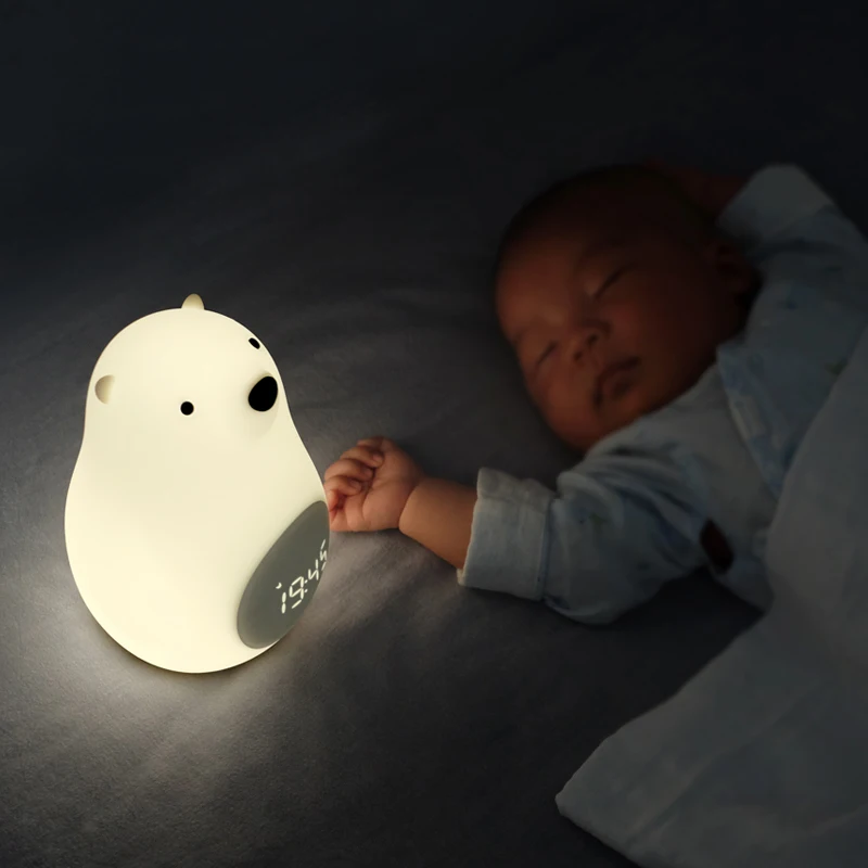 Led Night Light Bear with Wake Up Clock Rechargeable Portable and Dimmable Touch Sensor Great Gift for Child Festival