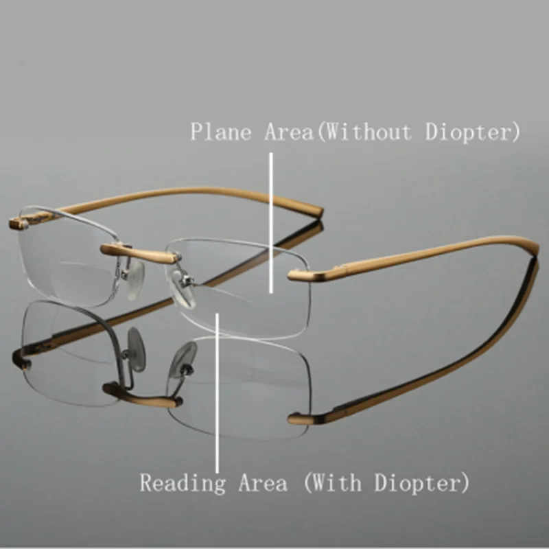 Iboode бифокальный очки для чтения Для мужчин Для женщин без оправы Алюминий алюминиево-магниевого сплава, рамки диоптрий дальнозоркостью+ 1,0+ 1,5+ 2,0+ 2,5+ 3,0+ 3,5