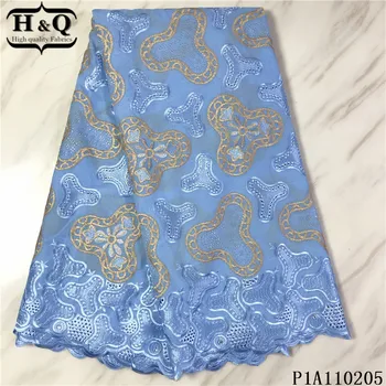 

H&Q swiss voile lace in switzerland 2020 sky blue embroidery african dry laces 100% cotton fabrics with stones and rhinestones