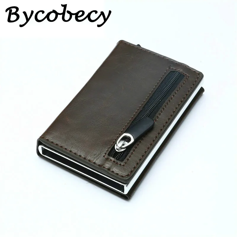 Bycobecy RFID Crazy Horse кожаный мужской кошелек Rfid мини маленький тонкий металлический