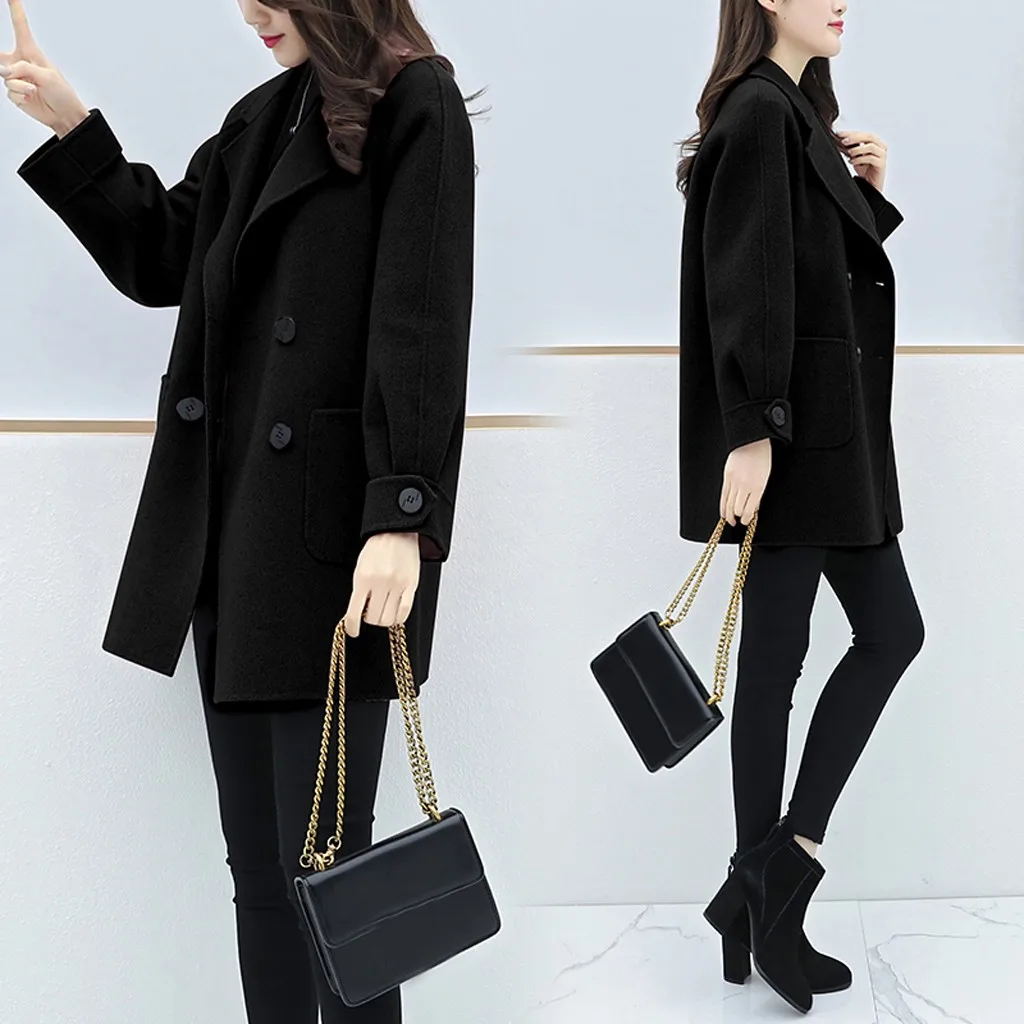 Manteau femme, зимнее пальто для женщин, для работы, одноцветное, в винтажном стиле, для офиса, с длинным рукавом, на пуговицах, шерстяное пальто, abrigo mujer casaco